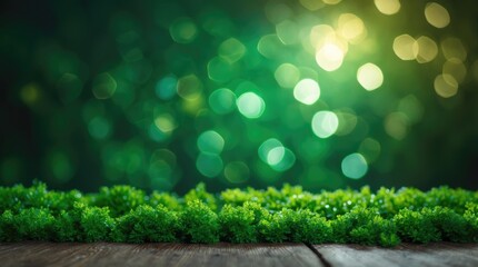 Poster - Serene green bokeh background with lush greenery and soft light creating a tranquil and vibrant atmosphere for nature-themed designs.