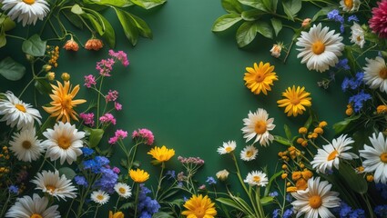 Poster - Vibrant Summer Floral Background with Colorful Flowers and Green Foliage Perfect for Nature Themes and Seasonal Designs