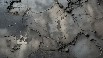 Poster - Gray cement floor background with cracks and dirt texture for industrial or urban design projects.