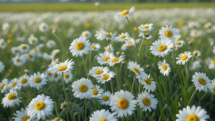 Poster - Vibrant Field of Daisies Bathed in Sunshine on a Clear Day