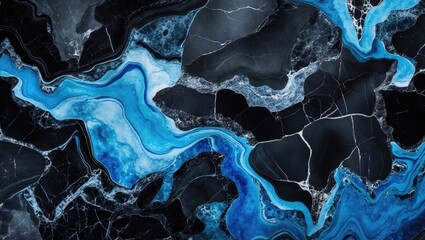 Poster - Elegant black and blue marble texture featuring intricate natural patterns ideal for backgrounds and product displays.
