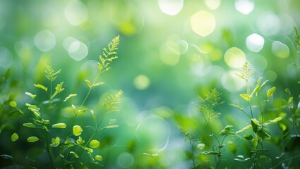 Poster - Lush Green Defocused Background With Delicate Leaves And Gentle Bokeh Creating A Serene Nature Atmosphere For Relaxation And Calmness