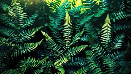 Poster - Lush Green Fern Leaves Close Up Creating a Rich Natural Background with Vivid Textures and Shades of Green for Design Use