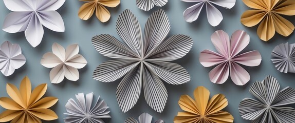 Poster - Colorful Paper Flowers Arrangement with Copy Space for Custom Text and Creative Design Elements for Invitations or Backgrounds