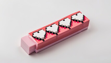 Poster - Pixelated heart-shaped design on a pink object against a clean background, representing love and nostalgia