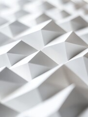 Fototapete - Geometric design featuring intricate white pyramids arranged in a textured pattern on a surface. Generative AI