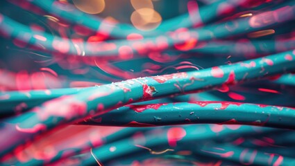 Poster - Abstract close-up of vibrant colored wires with a defocused effect creating a dynamic and artistic background for creative projects