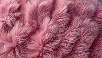 Poster - Soft rose pink fur texture background with fluffy strands ideal for fashion and interior design applications. Suitable for upholstery and decor.