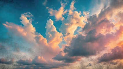 Poster - Vibrant Sky with Fluffy Clouds Under Soft Lighting and Empty Space for Text or Graphics on a Wall Background.
