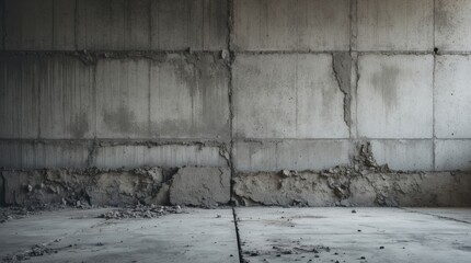 Poster - Gray concrete wall and floor texture with weathered surfaces ideal for industrial or urban background applications.