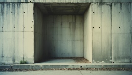Poster - Urban minimalist empty concrete wall with a recessed archway creating an industrial aesthetic suitable for background use in design projects.