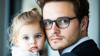 Father and daughter bonding moment indoor setting portrait close-up emotion