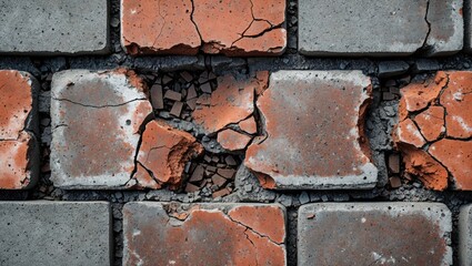 Poster - Cracked brick pathway texture showcasing abstract patterns on weathered concrete blocks in close-up detail