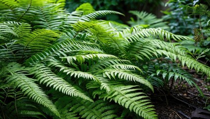 Poster - Lush Green Fern Leaves Creating a Serene Atmosphere in a Vibrant Garden Setting