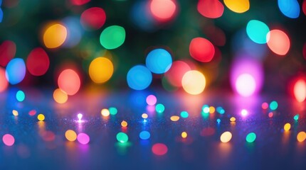 Poster - Colorful blurred bokeh light background for Christmas and New Year holidays with vibrant spots and ample space for text or design elements.