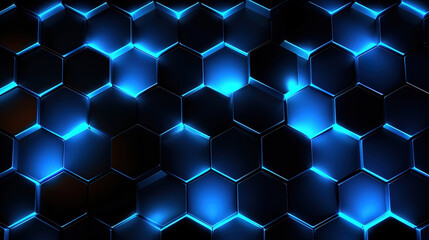 Fototapete - Modern Geometric Honeycomb Pattern with Blue Glow for Futuristic Technology Background