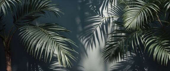Poster - Tropical Palm Leaves Casting Shadows On A Minimalist Background With Room For Text Or Design Element