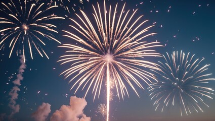 Poster - Colorful Fireworks Display Montage with Empty Space for Text Perfect for Celebratory Events or Promotional Materials