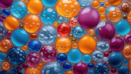 Poster - Vibrant abstract bubble pattern with colorful textures and reflections creating a mesmerizing background design.