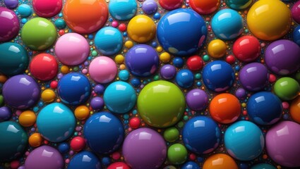 Poster - Vibrant abstract background featuring glossy multicolored spheres in a playful arrangement enhancing creativity and visual appeal.