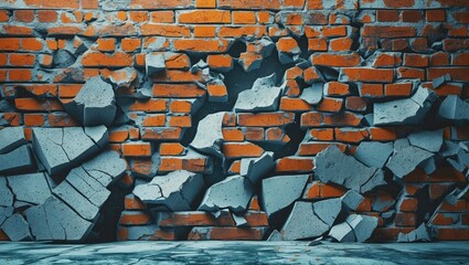 Poster - textured cracked concrete and vintage brick wall background for urban design projects