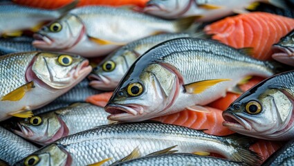  Freshly Caught Fish Displayed at a Local Market with Vibrant Colors and Texture, Space Available for Your Custom Text