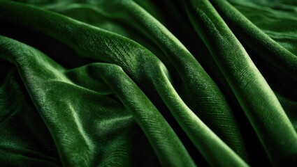 Poster - Matte olive velvet fabric draping elegantly showcasing rich texture and deep green color ideal for upholstery or textile design backgrounds.