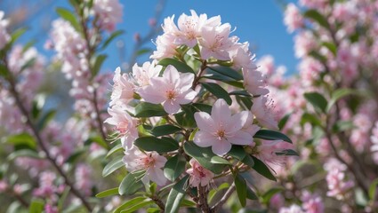 Poster - Daphne Odora Flowers Blooming Under Bright Blue Sky With Soft Focus Background And Space For Text