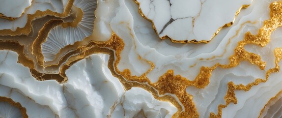 Poster - Elegant White Statuario Marble with Stunning Gold Agate Veins Ideal for High-End Interior Design and Architectural Applications