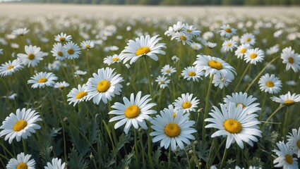Poster - Vibrant Field of Daisies Under Clear Blue Sky in Bright Daytime Light