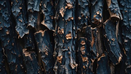 Poster - Textured dark bark background with contrasting light patches, ideal for nature themes and design compositions.