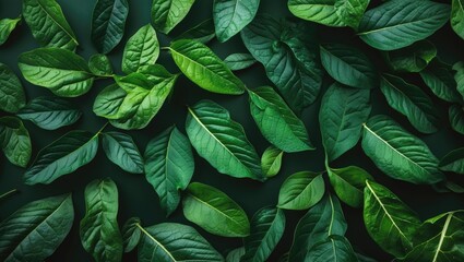 Wall Mural - Close up of vibrant green leaves with varied textures creating a rich natural background suitable for nature-themed projects.