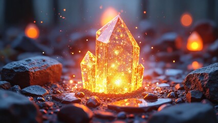 Poster - Mystical glowing crystal radiating vibrant light in an ethereal fantasy setting