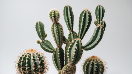 Fototapete - Cactuses on Isolated White Background Providing Space for Text or Graphic Design Elements in a Minimalistic Style