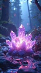 Poster - Mystical glowing crystal radiating vibrant light in an ethereal fantasy setting