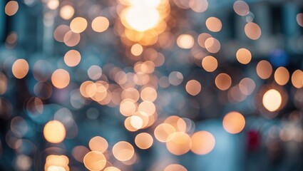 Poster - Soft bokeh lights creating a dreamy background with warm orange and blue hues for creative and artistic designs.