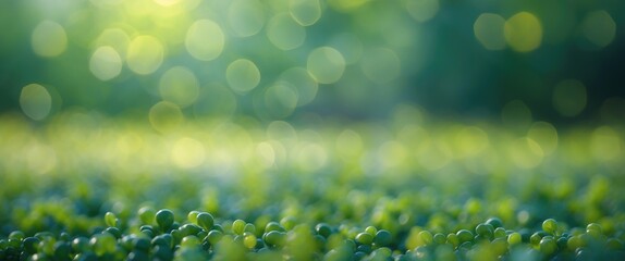 Poster - Softly Blurred Green Background with Bokeh Effect Ideal for Text Overlay in Nature or Freshness Themes.