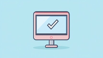 Fototapete - Approved computer screen checkmark design, pastel background, website icon