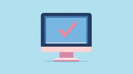 Fototapete - Computer screen showing checkmark; success, approval, completion