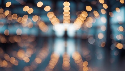 Fototapete - Bokeh effect with warm golden lights creating a dreamy and artistic background for presentations or holiday themed designs