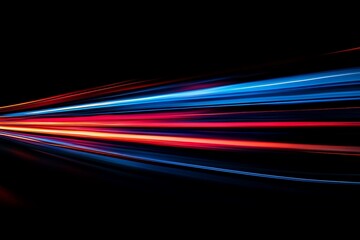 Wall Mural - Photo visual is characterized by vibrant blue and red light trails that smoothly flow across a black backdrop, creating an abstract and energetic atmosphere.
