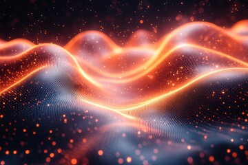 Fototapete - Visual representation of a dynamic digital landscape with glowing lines and dots