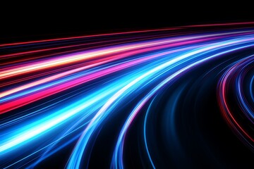 Wall Mural - Photo visual is characterized by vibrant blue and red light trails that smoothly flow across a black backdrop, creating an abstract and energetic atmosphere.
