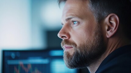 Poster - man Focused on a Computer Screen