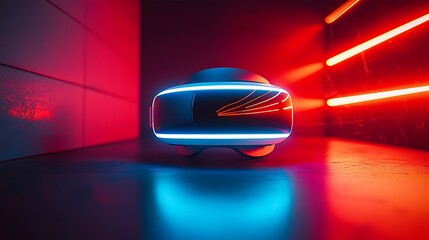 Poster - VR headset, neon room, futuristic tech, gaming