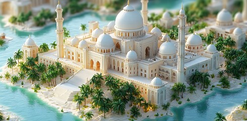 3d illustration of an exquisite mosque building.