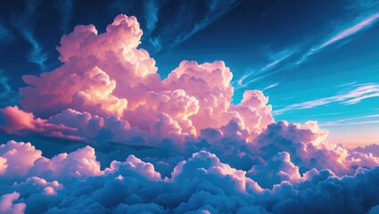 Vibrant cloud formations at sunset creating a stunning sky background with shades of pink and blue for serene nature scenes.
