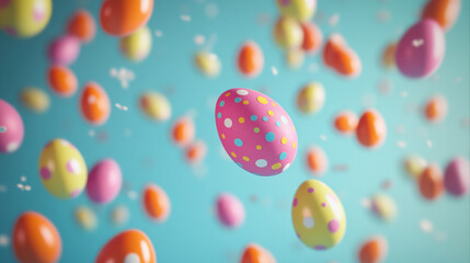 Wall Mural - Colorful eggs float joyfully in the air during a festive Easter Sunday celebration filled with cheer and anticipation