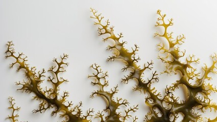 Poster - Brown marine algae with intricate branching patterns on light background Copy Space