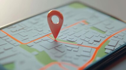 Poster - Location pin marker glowing brightly on smartphone screen, highlighting precise destination with digital navigation guidance in slow motion tracking sequence